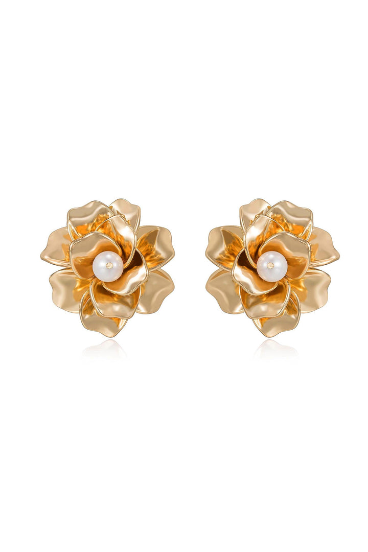 Ettika Golden Petals and Pearl Stud Earrings