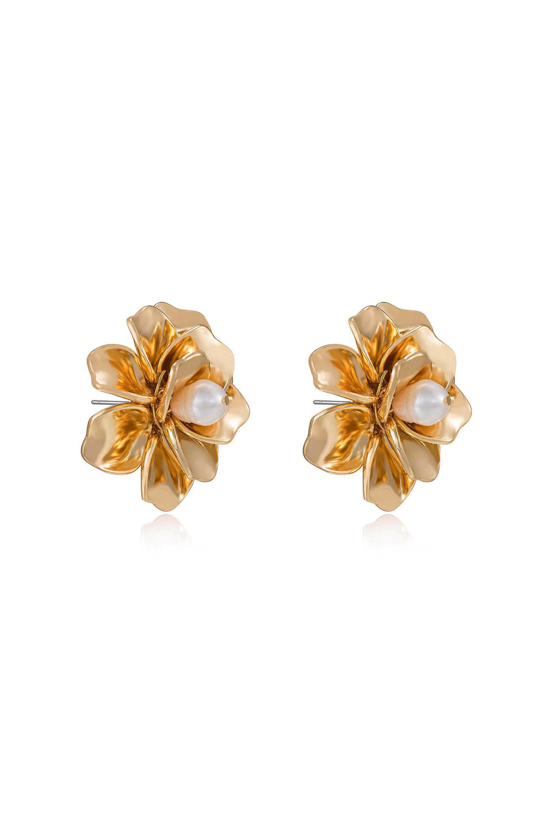 Ettika Golden Petals and Pearl Stud Earrings