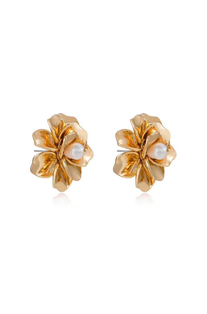 Ettika Golden Petals and Pearl Stud Earrings