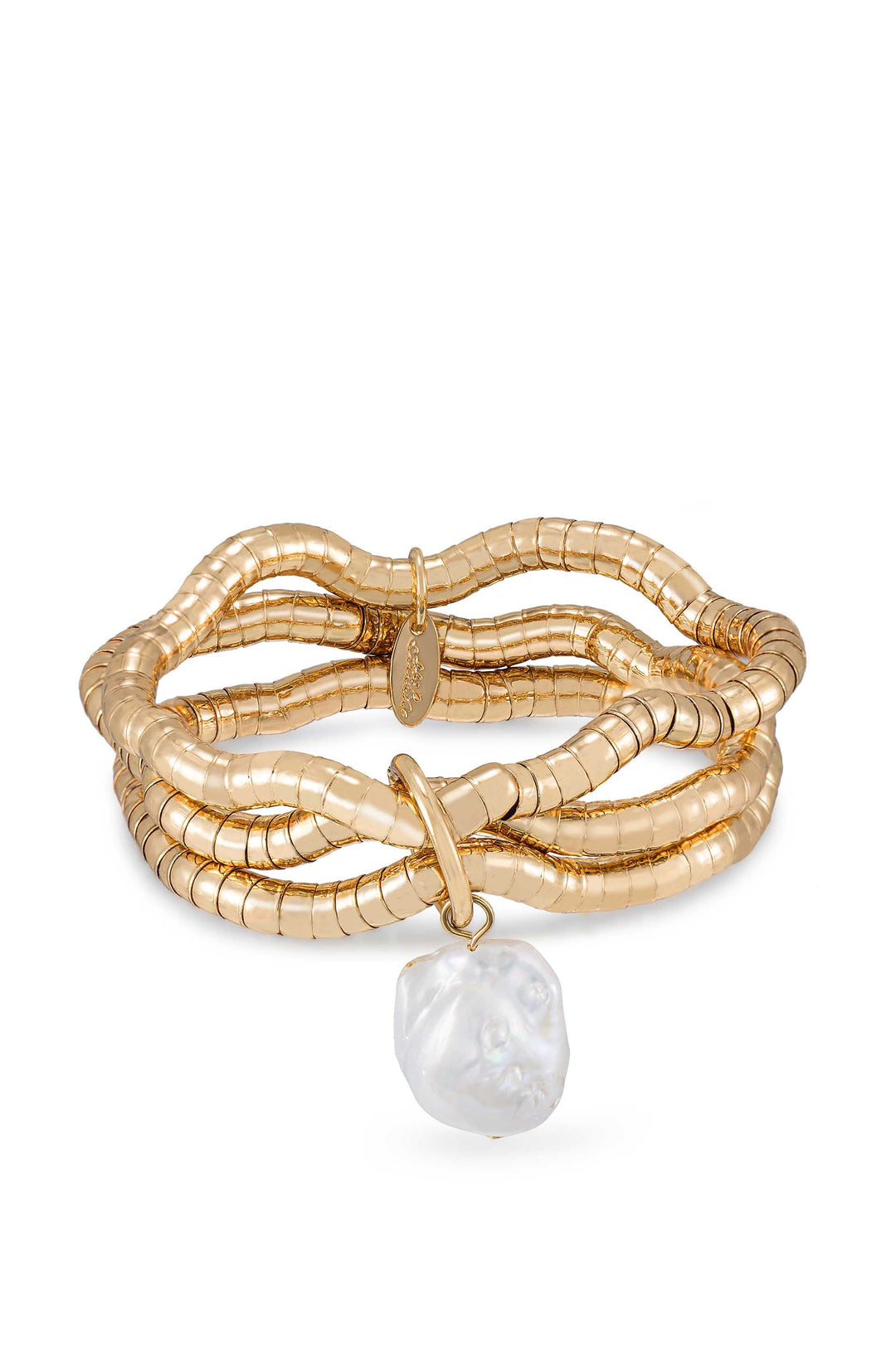 Liquid Gold and Pearl Stretch Bracelet - Dear Lucy