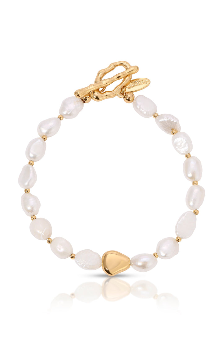 Freshwater Pearl and Gold Nugget Toggle Bracelet - Dear Lucy