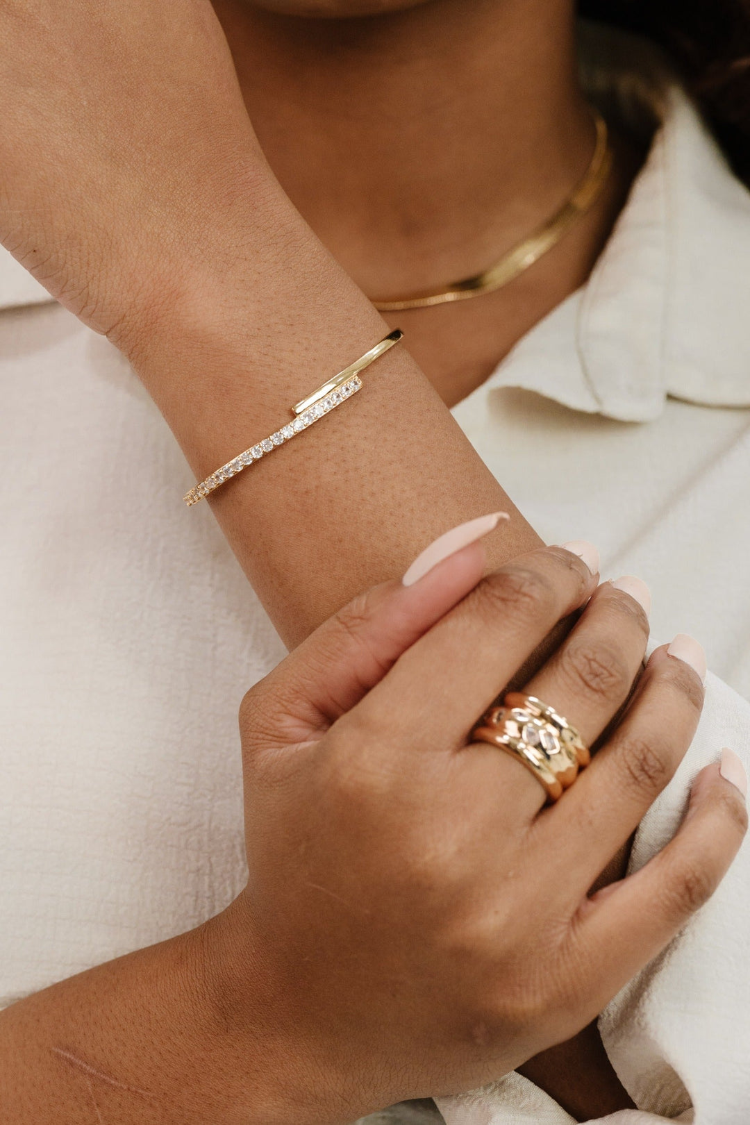 Half Classic Half Sparkle Bracelet Cuff - Dear Lucy