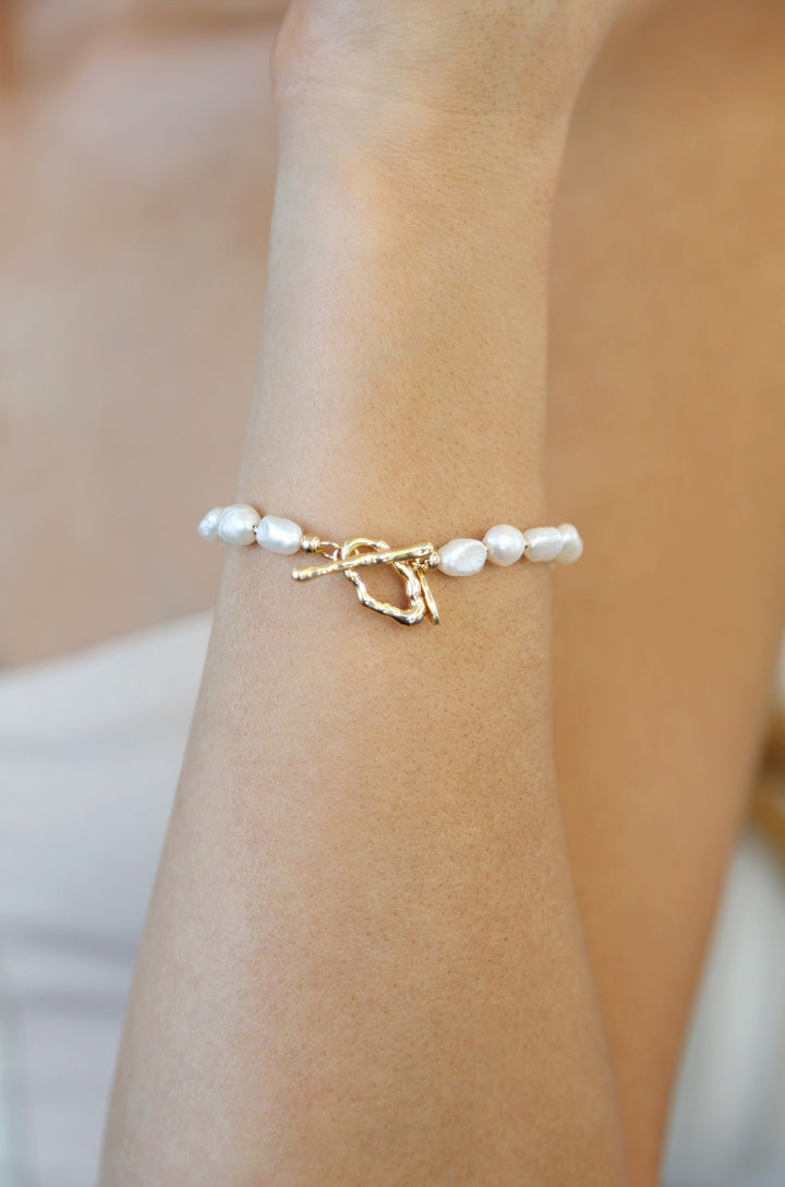 Freshwater Pearl and Gold Nugget Toggle Bracelet - Dear Lucy