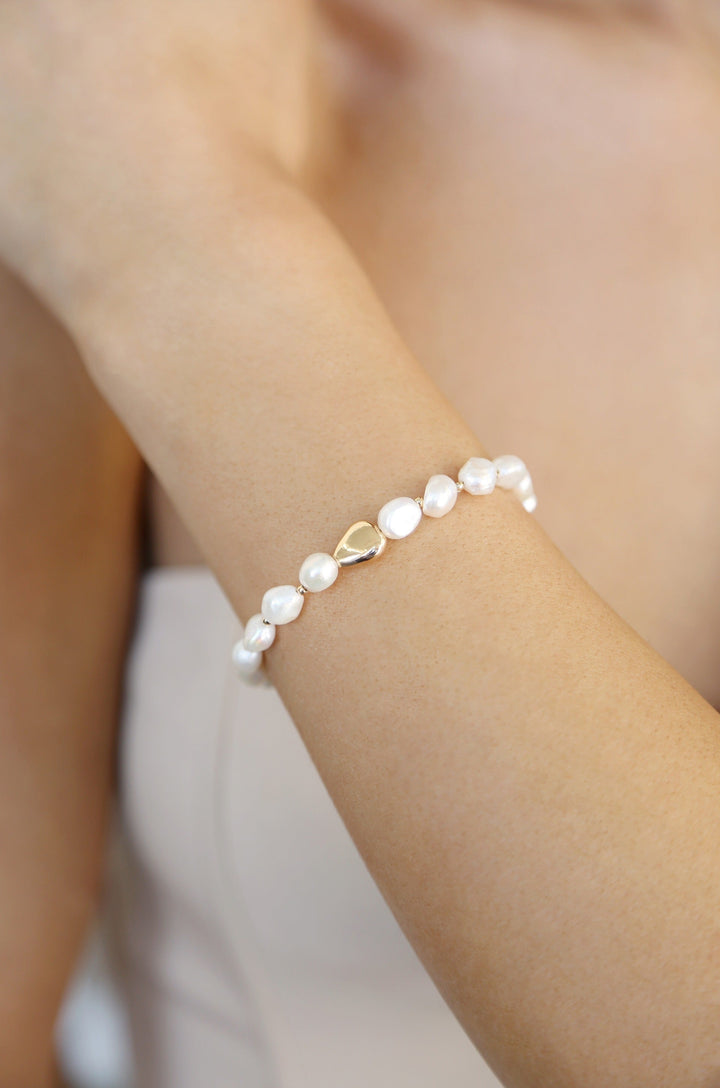 Freshwater Pearl and Gold Nugget Toggle Bracelet - Dear Lucy