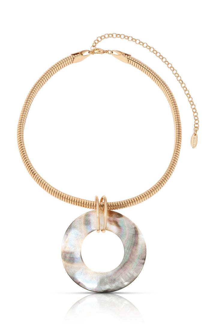 Ettika Shell Open Circle Pendant Flex Chain Necklace