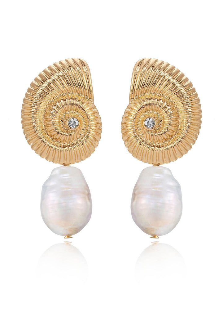 Nautilus Shell Freshwater Pearl Earrings - Dear Lucy