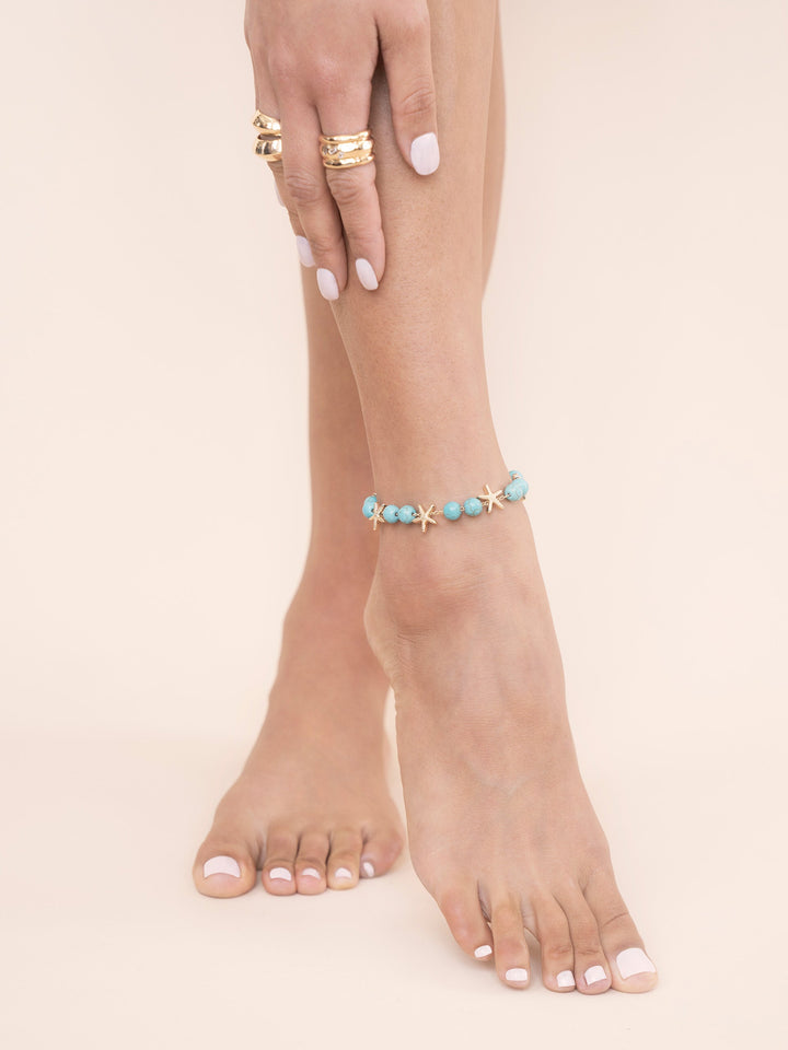 Starfish and Turquoise Beaded Anklet - Dear Lucy