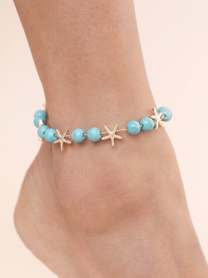 Starfish and Turquoise Beaded Anklet - Dear Lucy