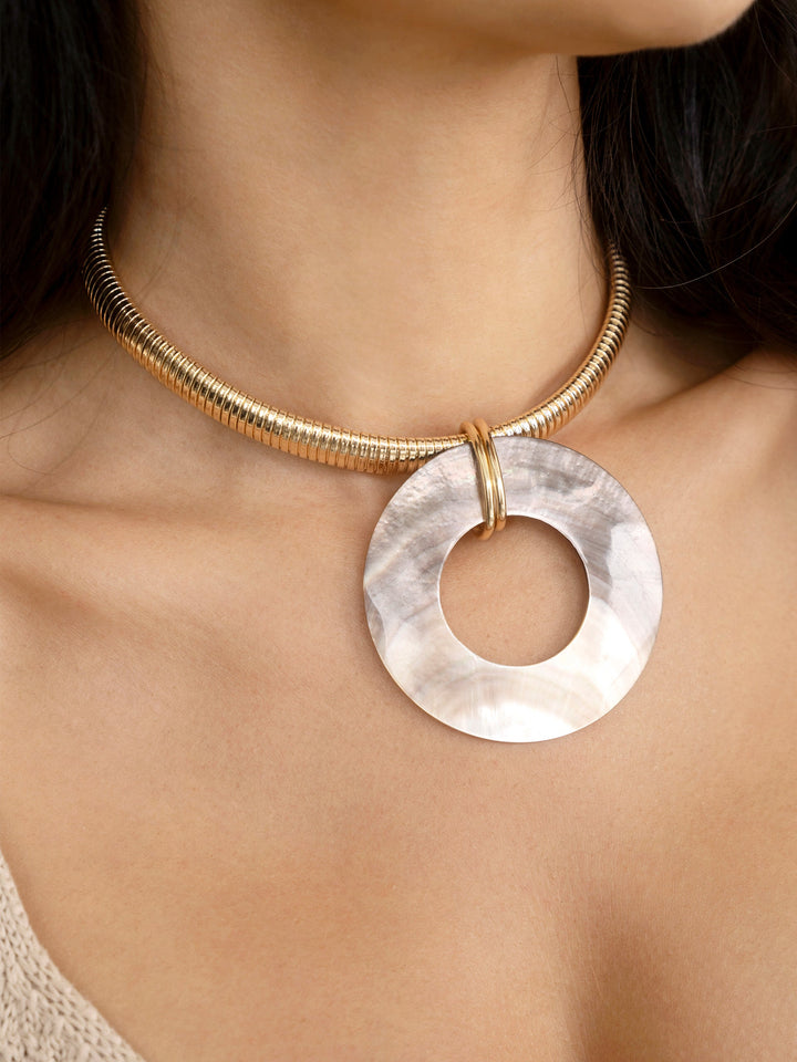 Ettika Shell Open Circle Pendant Flex Chain Necklace