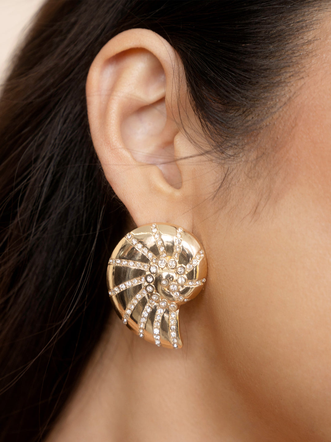 Crystal Studded Nautilus Shell Earrings - Dear Lucy