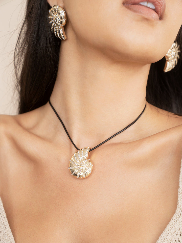 Crystal Studded Nautilus Shell Earrings - Dear Lucy