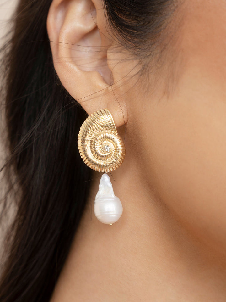 Nautilus Shell Freshwater Pearl Earrings - Dear Lucy