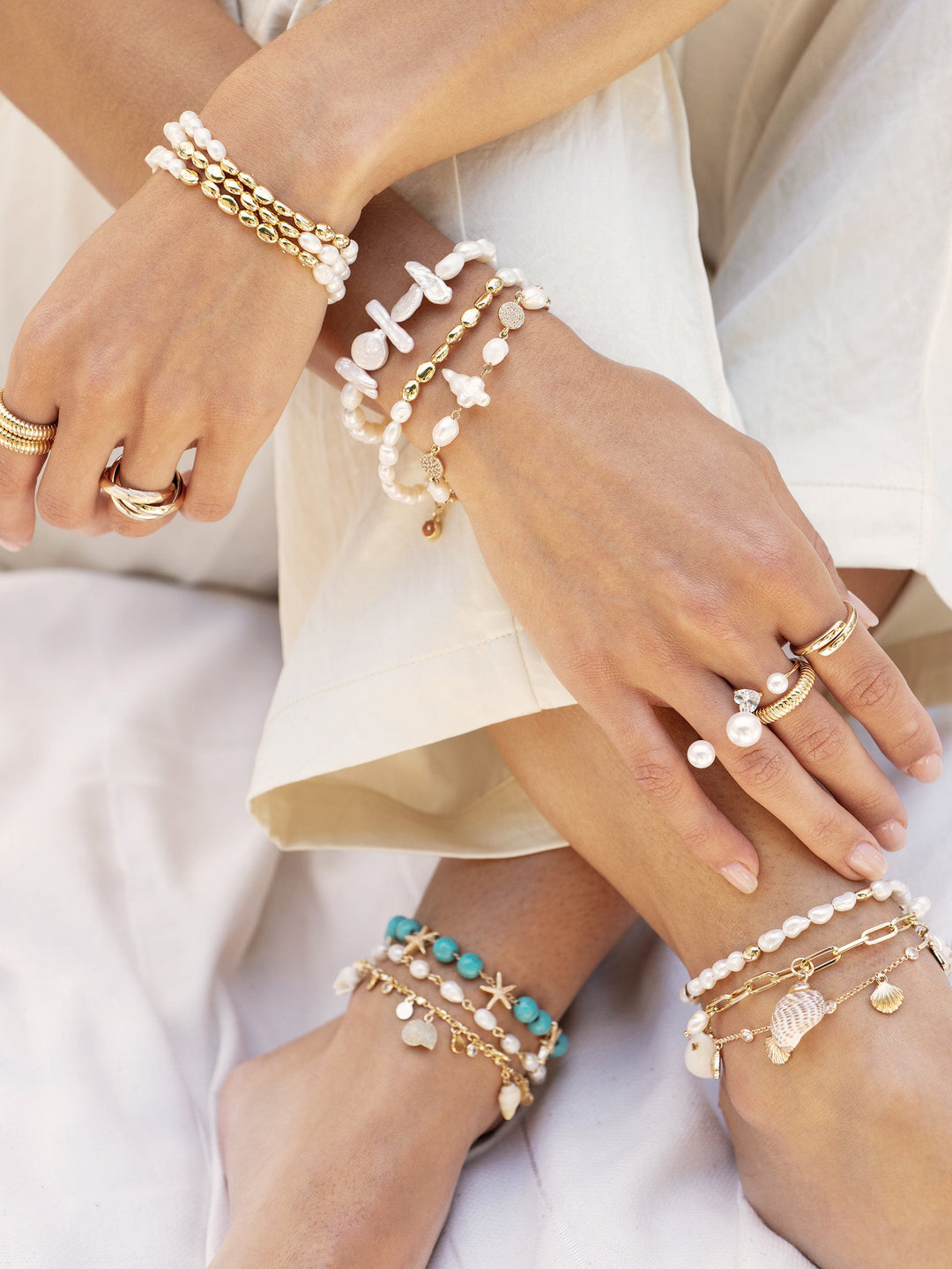 Ettika Paperclip Chain Multi-Shell Charm Anklet - Dear Lucy