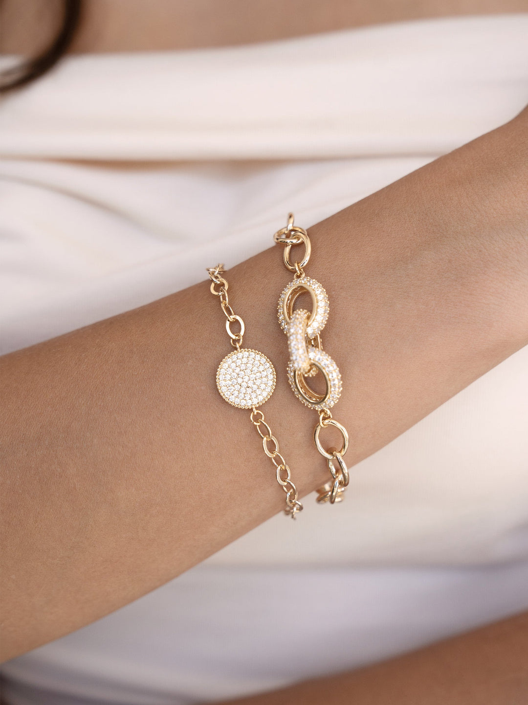 Mixed Crystal Disc & Link Chain Bracelet Set - Dear Lucy