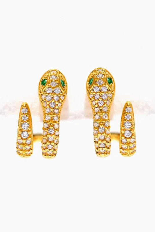 Girls Crew Snake Pavé Hoops- Gold