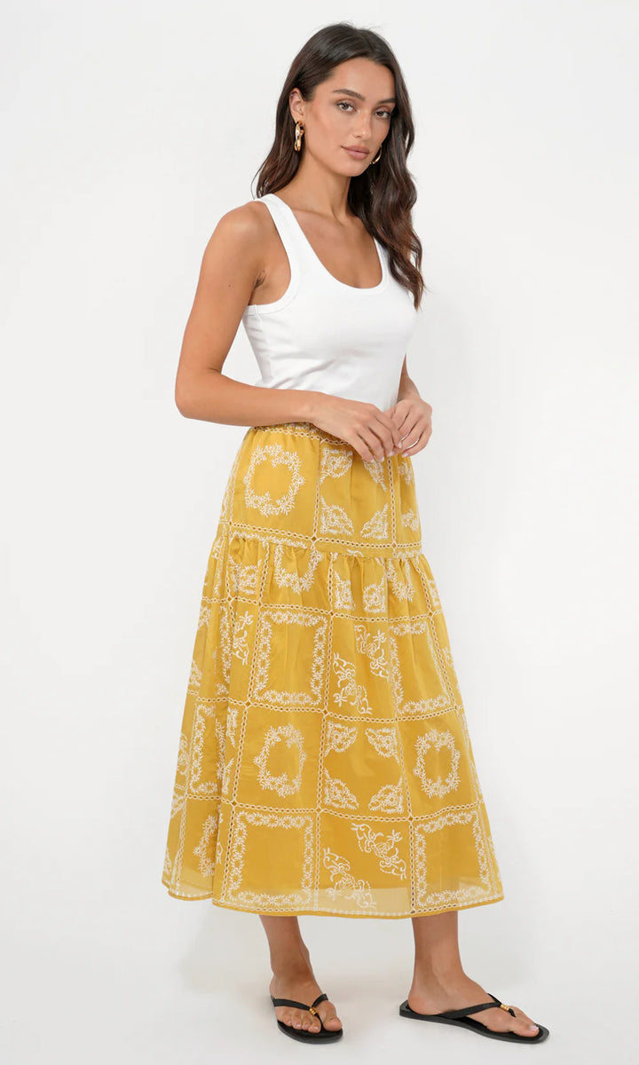 Greylin Serena Embroidered Midi Skirt Pineapple - Dear Lucy
