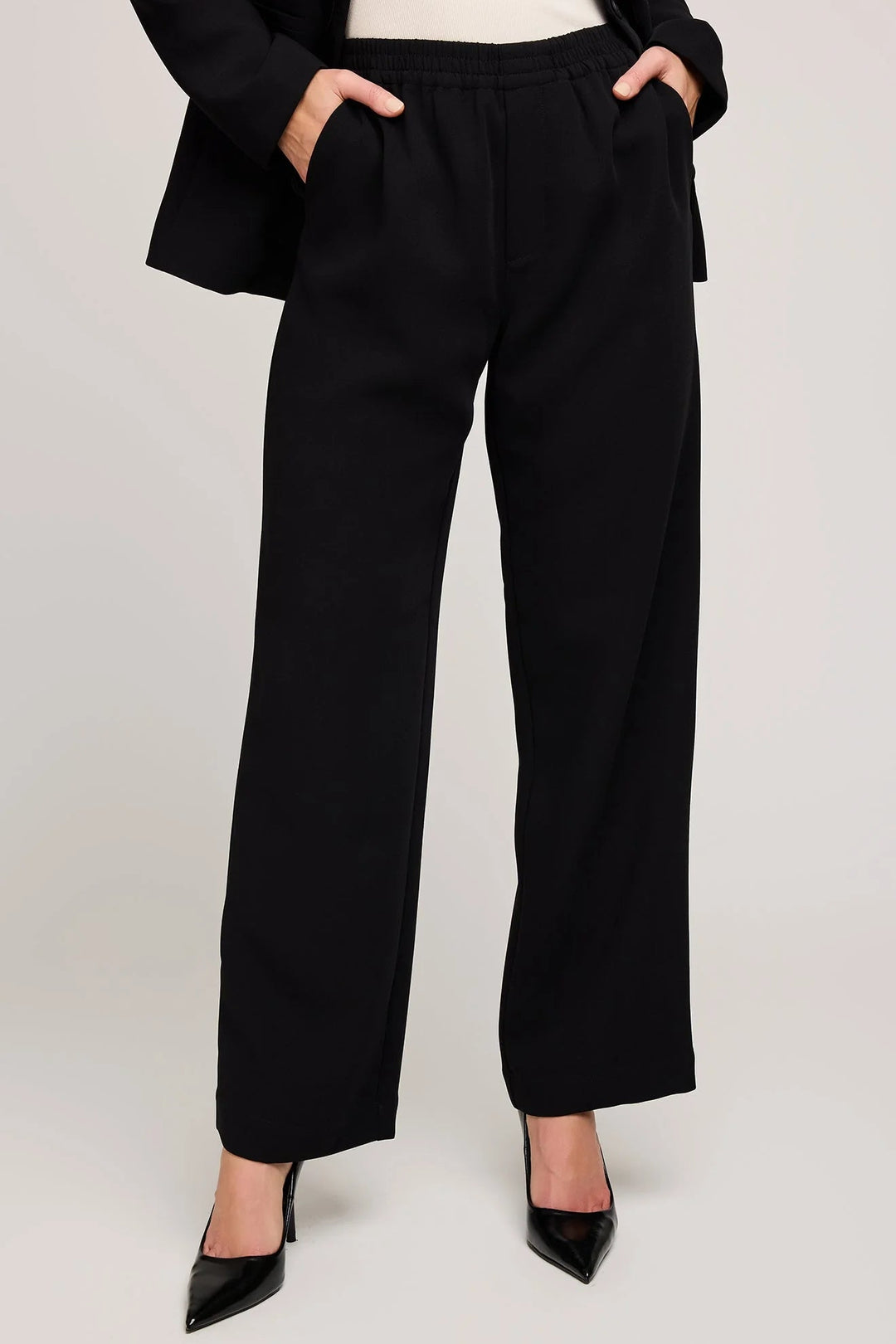 pull on style pant featuring slash pockets and an elasticated waistband