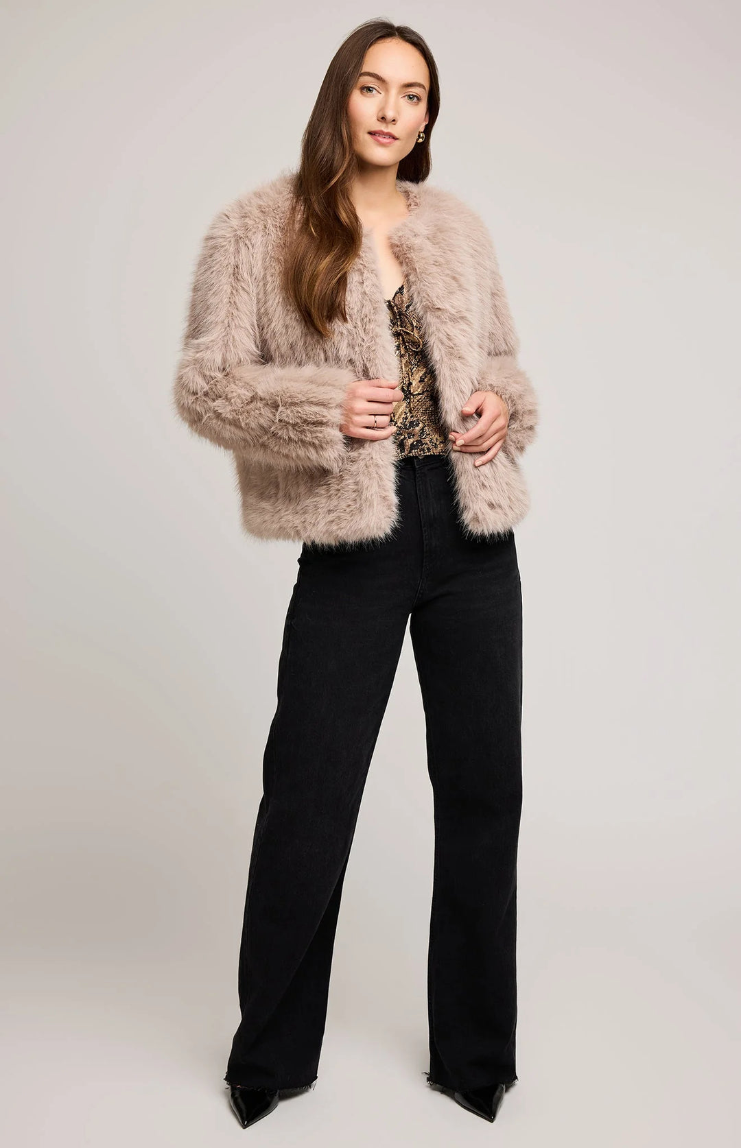 Faux Fur fully lined jacket in color smoke 