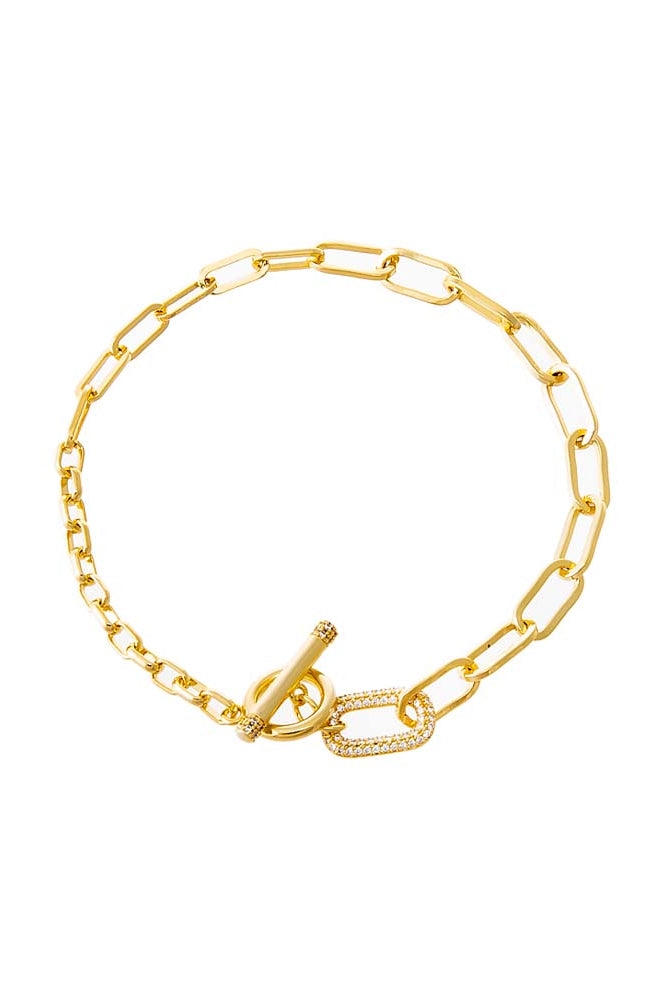 Adina Eden Pavé Accented Toggle Multi Chain Bracelet – Gold/Clear - Dear Lucy