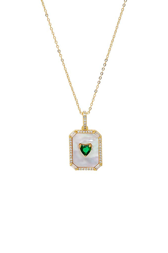 Adina Eden Colored Heart CZ & Mother of Pearl Dog Tag Necklace – Gold/Green - Dear Lucy