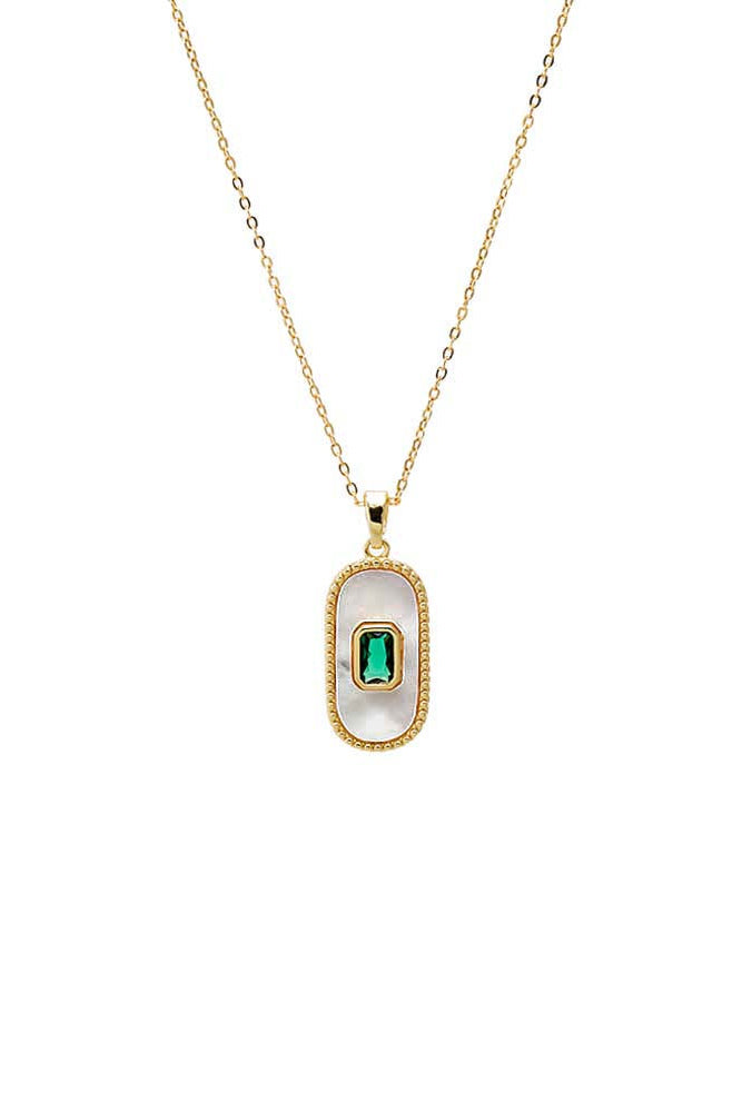 Adina Eden Green CZ & Mother of Pearl Elongated Dog Tag Necklace – Gold - Dear Lucy