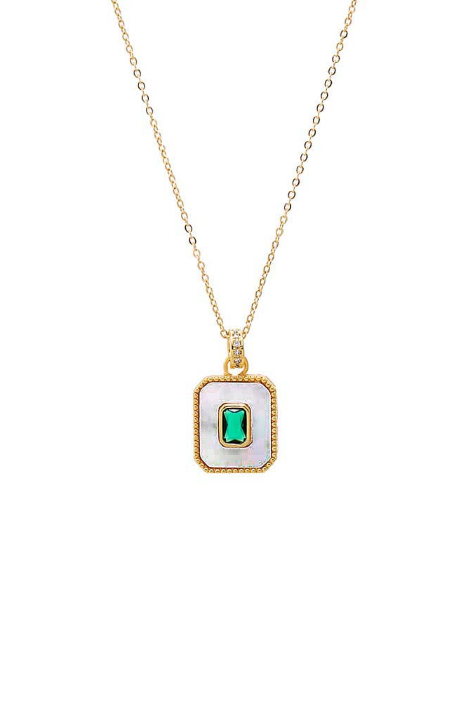 Adina Eden Green CZ & Mother of Pearl Dog Tag Necklace – Gold/Green - Dear Lucy