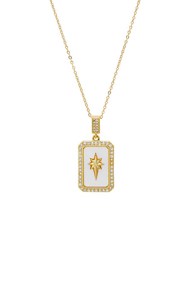 Adina Eden Pavé Elongated Starburst Dog Tag Necklace – Gold - Dear Lucy