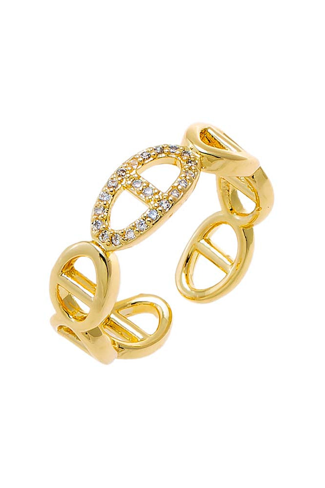 Adina Eden Solid/Pavé Mariner Chain Adjustable Ring – Gold