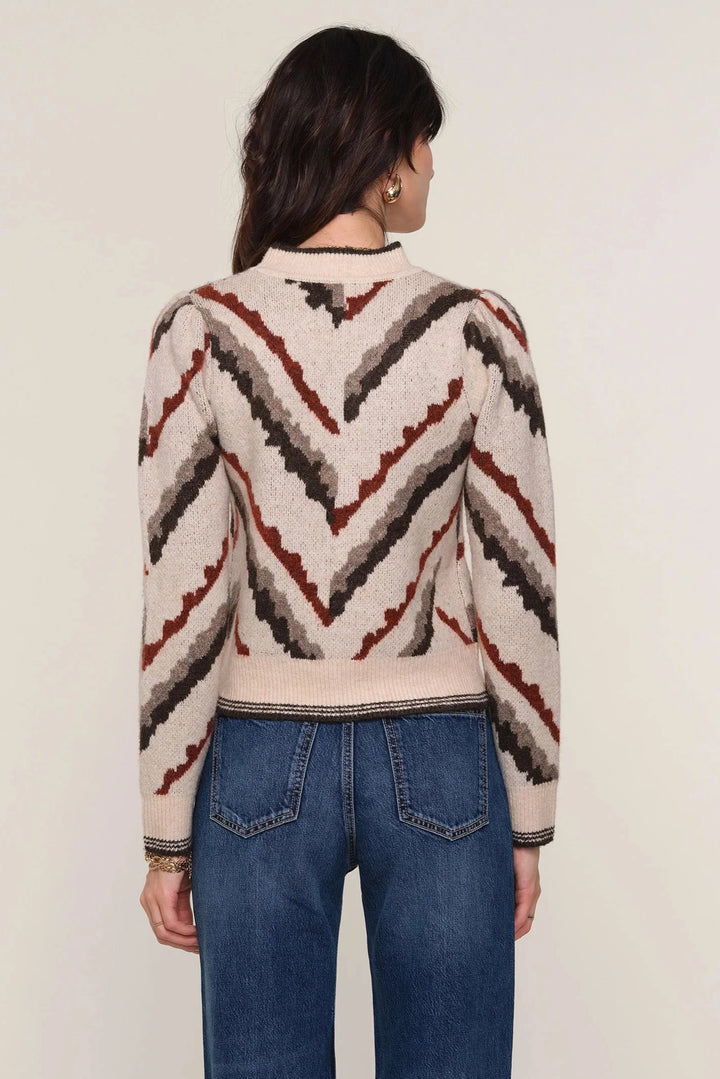 Cream crewneck sweater with dark grey Jacquard pattern