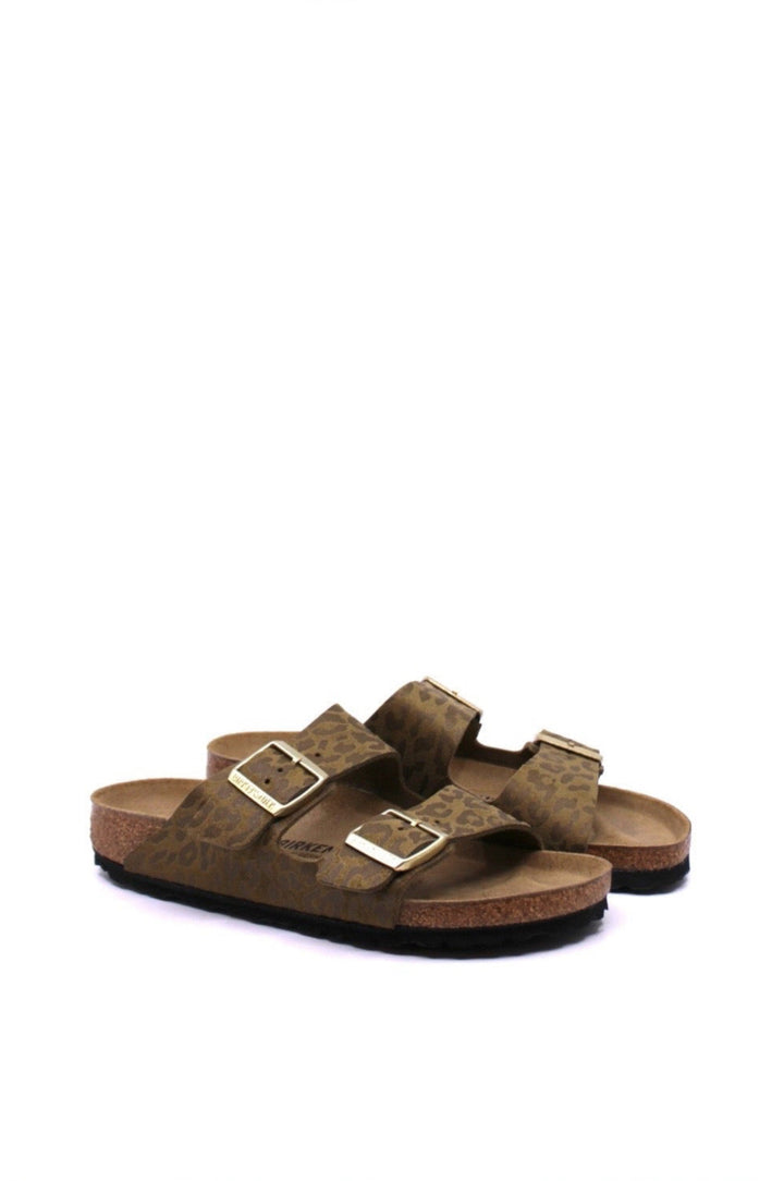 Birkenstock Arizona Sandal in Leo Khaki – Narrow Fit