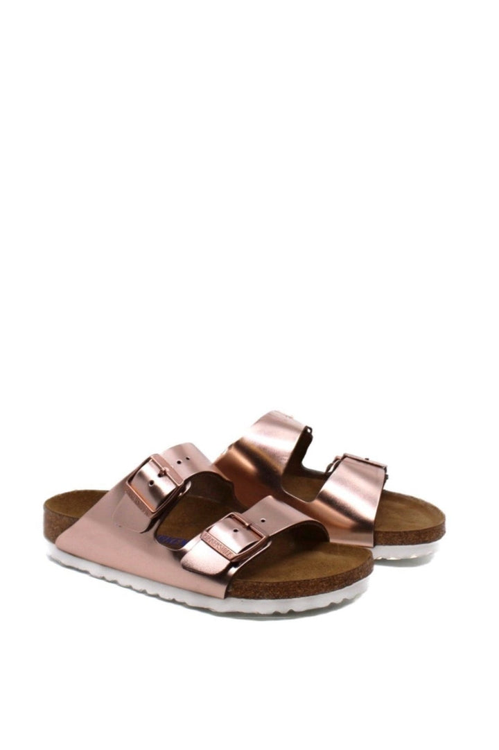 Birkenstock Arizona Metallic Copper Leather Soft Footbed Narrow - Dear Lucy