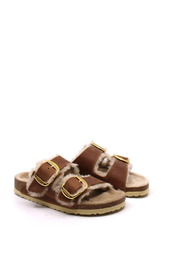 Birkenstock Arizona Big Buckle Shearling Cognac Narrow - Dear Lucy