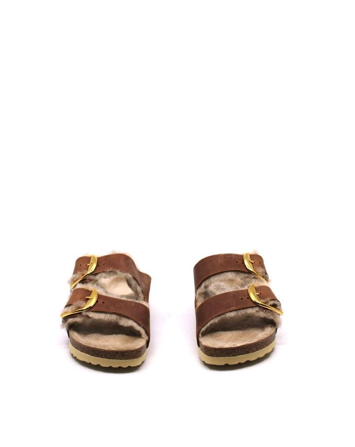 Birkenstock Arizona Big Buckle Shearling Cognac Narrow - Dear Lucy