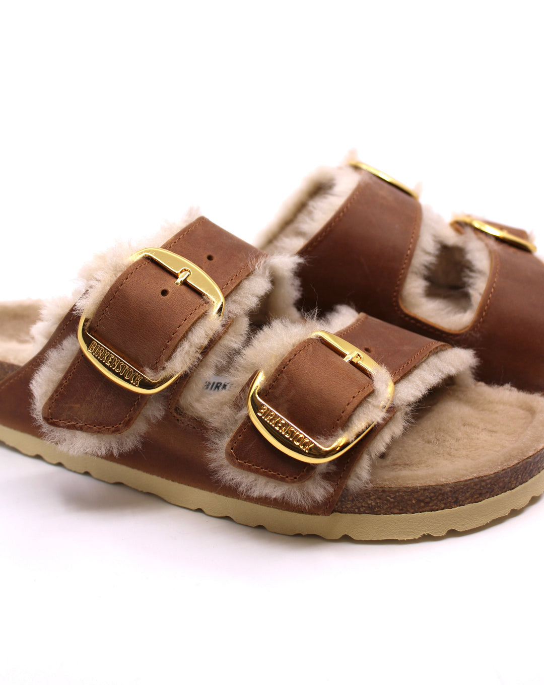 Birkenstock Arizona Big Buckle Shearling Cognac Narrow - Dear Lucy