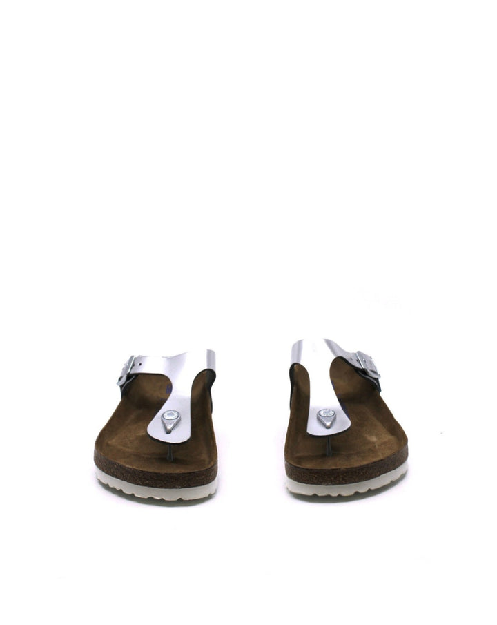Birkenstock Gizeh Silver Metallic Leather Soft Footbed Regular Width - Dear Lucy