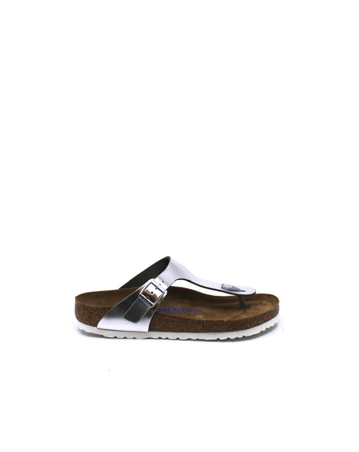 Birkenstock Gizeh Silver Metallic Leather Soft Footbed Regular Width - Dear Lucy