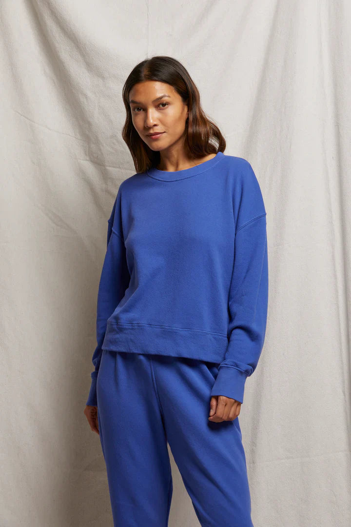 Perfectwhitetee Tyler French Terry Pullover in Violet Blue - Dear Lucy