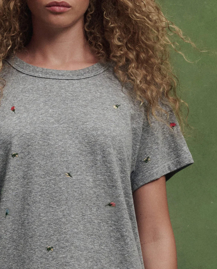THE GREAT. The Boxy Crew with Tossed Floral Embroidery