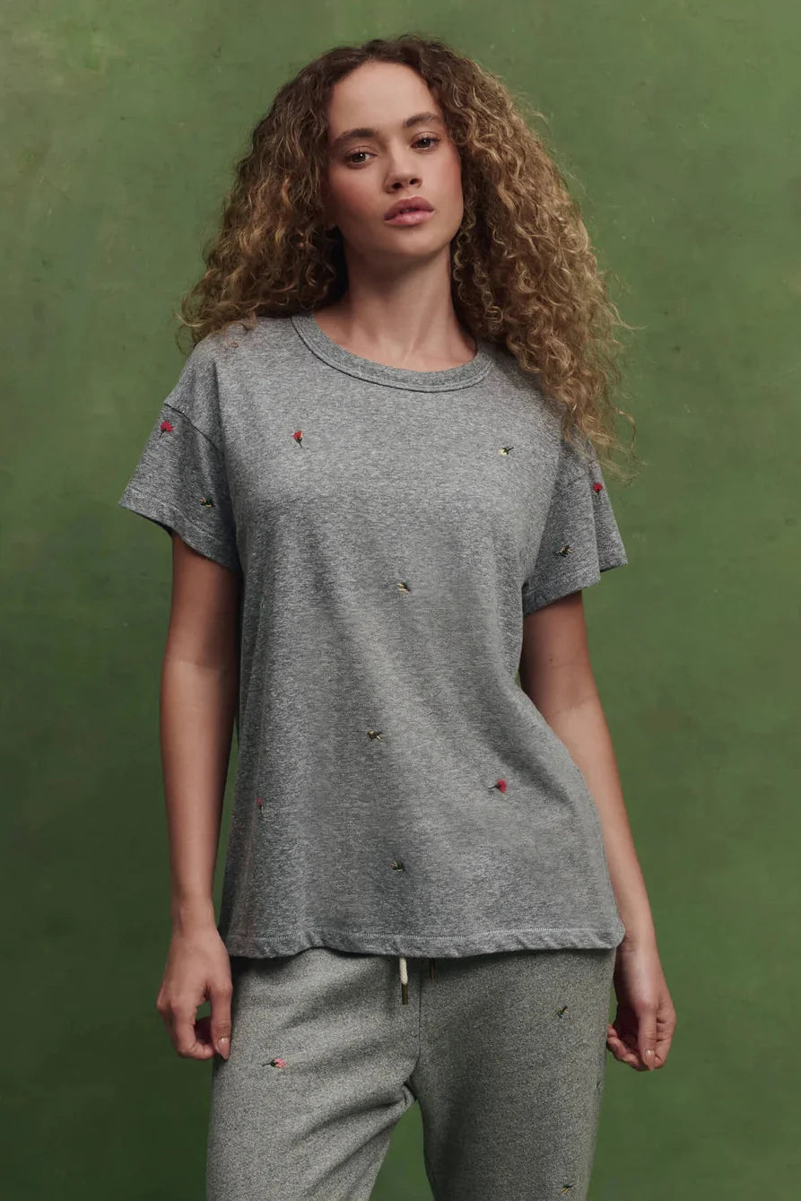 THE GREAT. The Boxy Crew with Tossed Floral Embroidery