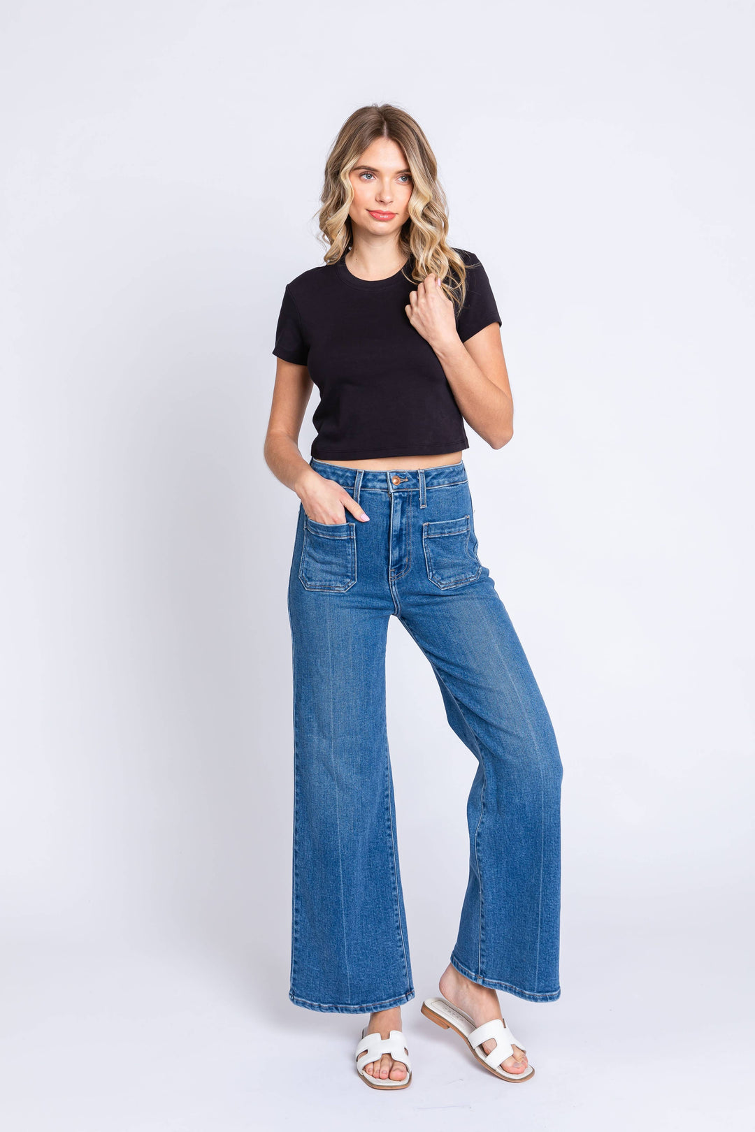 medium wash, high waist and a wide-leg denim 