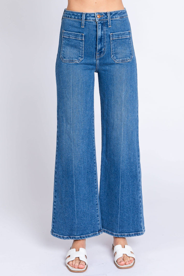 medium wash, high waist and a wide-leg denim 