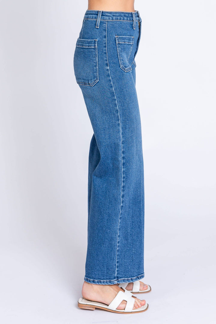 medium wash, high waist and a wide-leg denim 