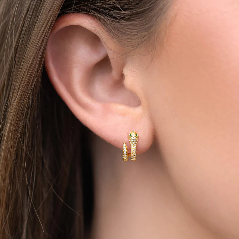 Girls Crew Snake Pavé Hoops- Gold