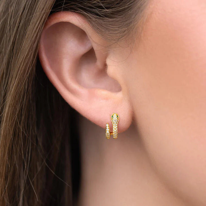 Girls Crew Snake Pavé Hoops- Gold