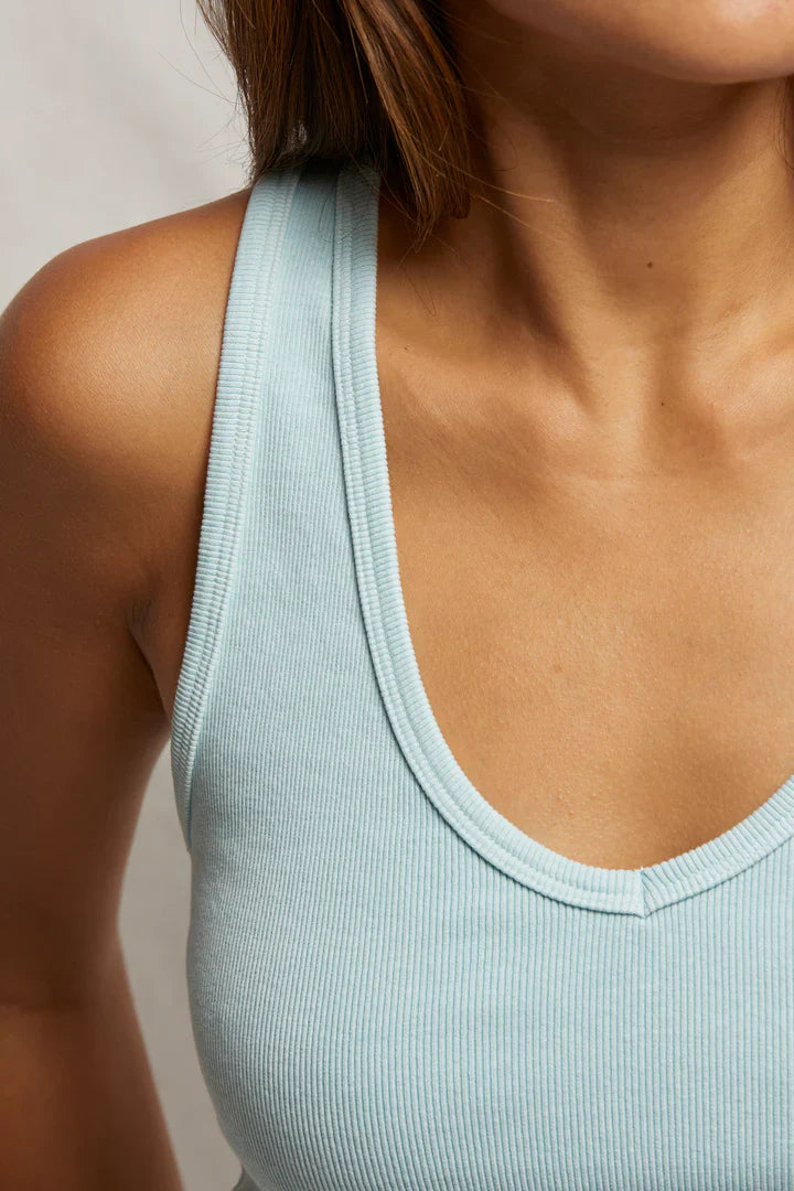 Perfectwhitetee Maria V-neck Tank in Iced Aqua - Dear Lucy