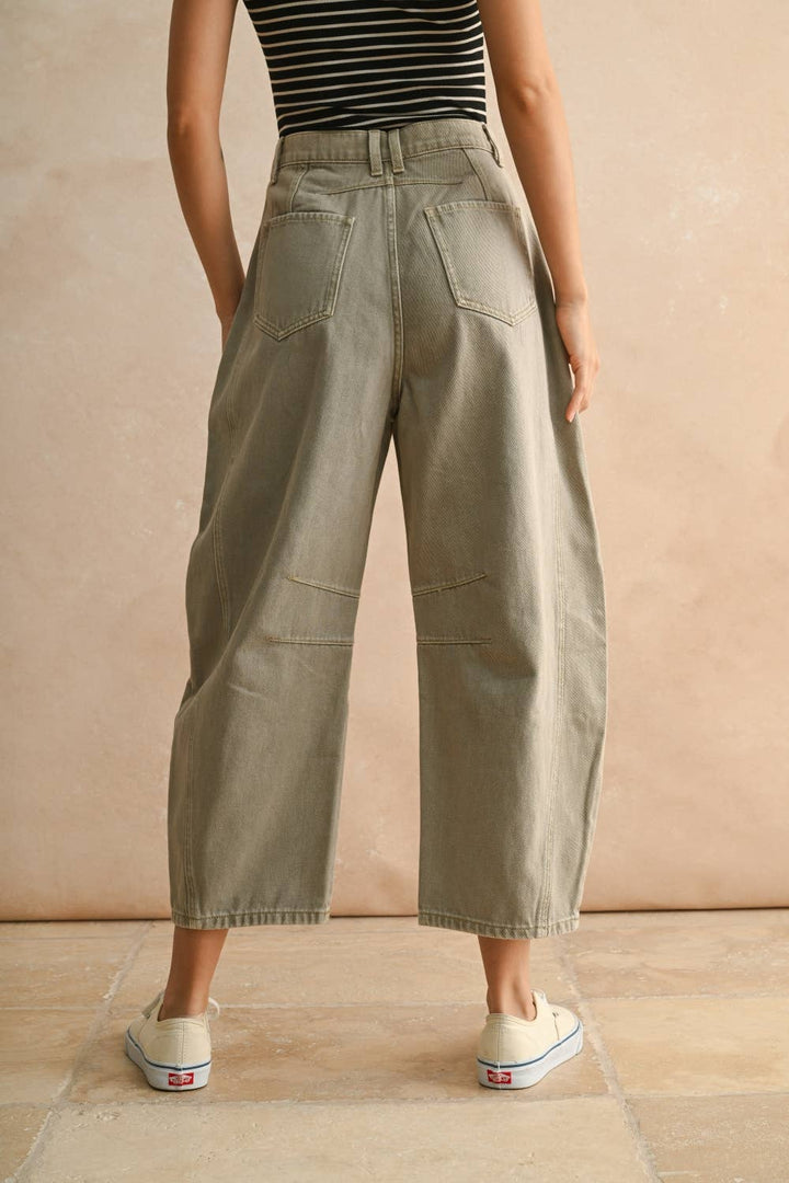 cotton barrel cut jeans in stone
