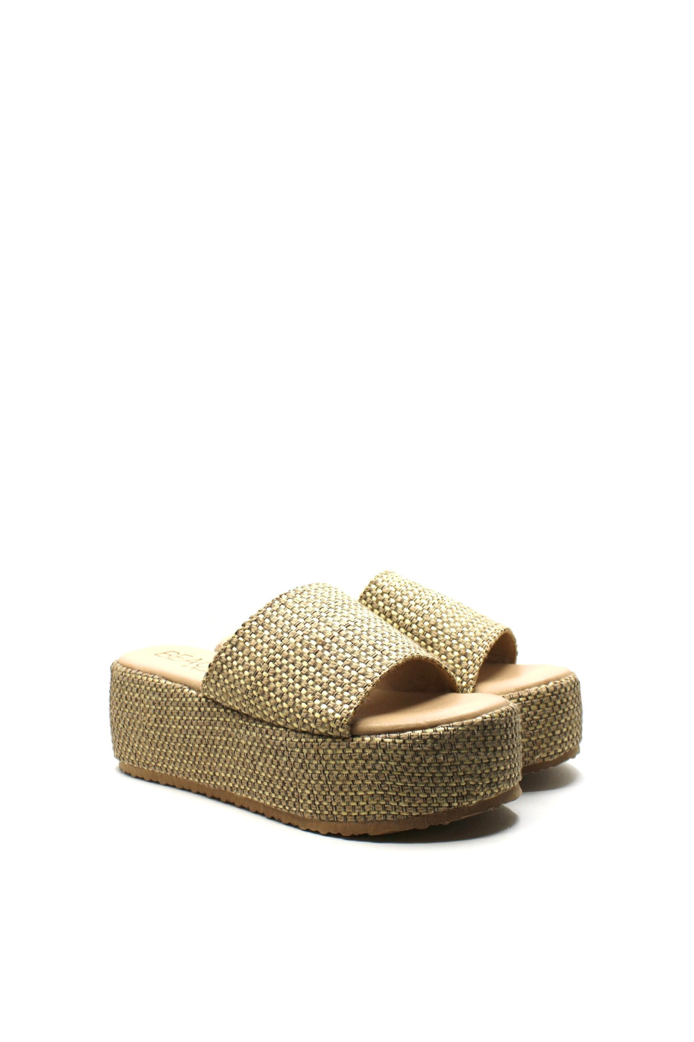 Beige woven sandal on a white background