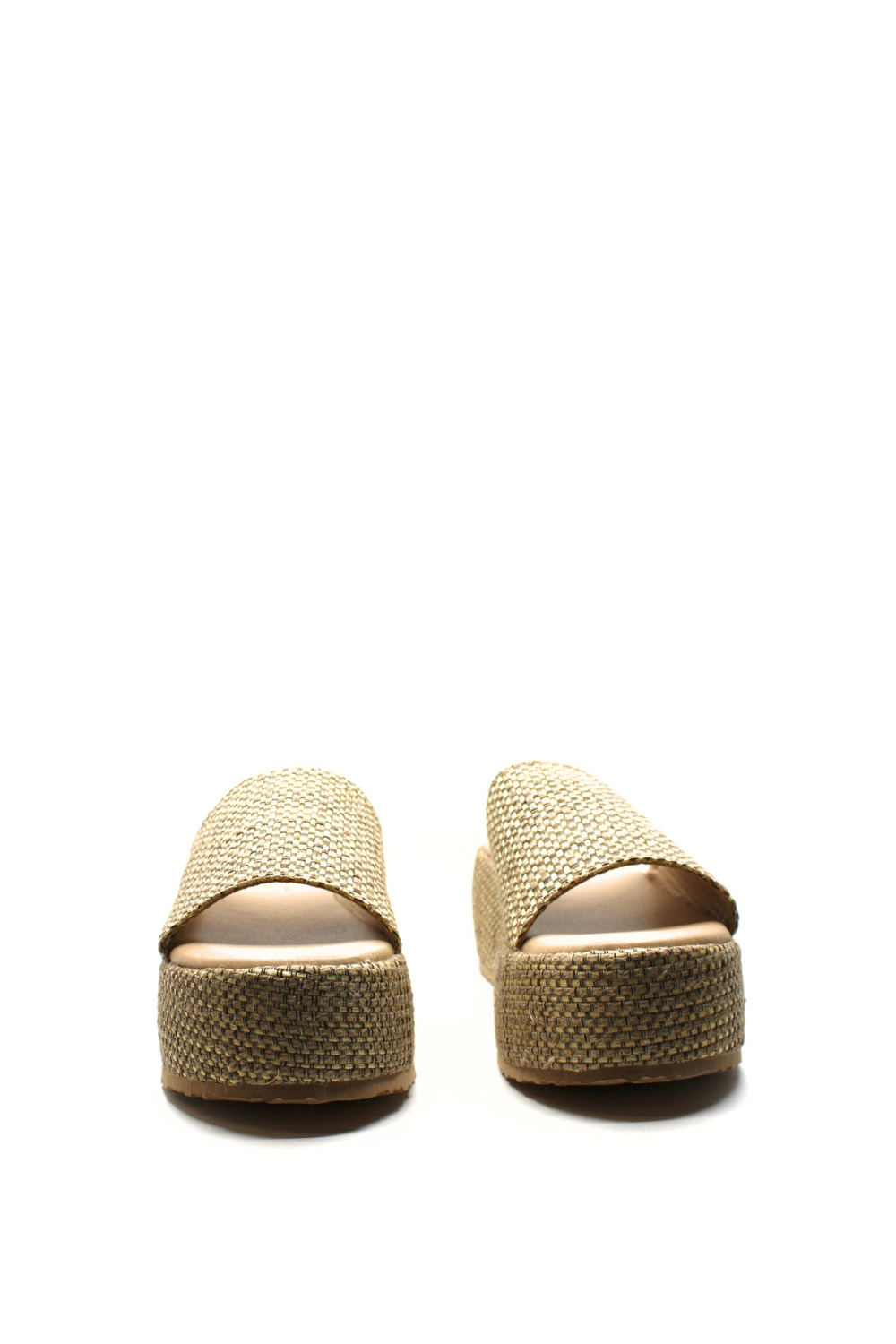 Pair of woven sandals on a white background