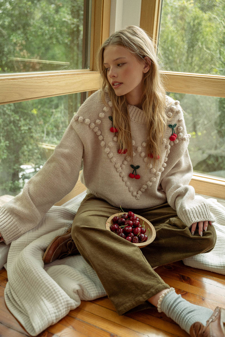 Long sleeve sweater with 3D cherry detail