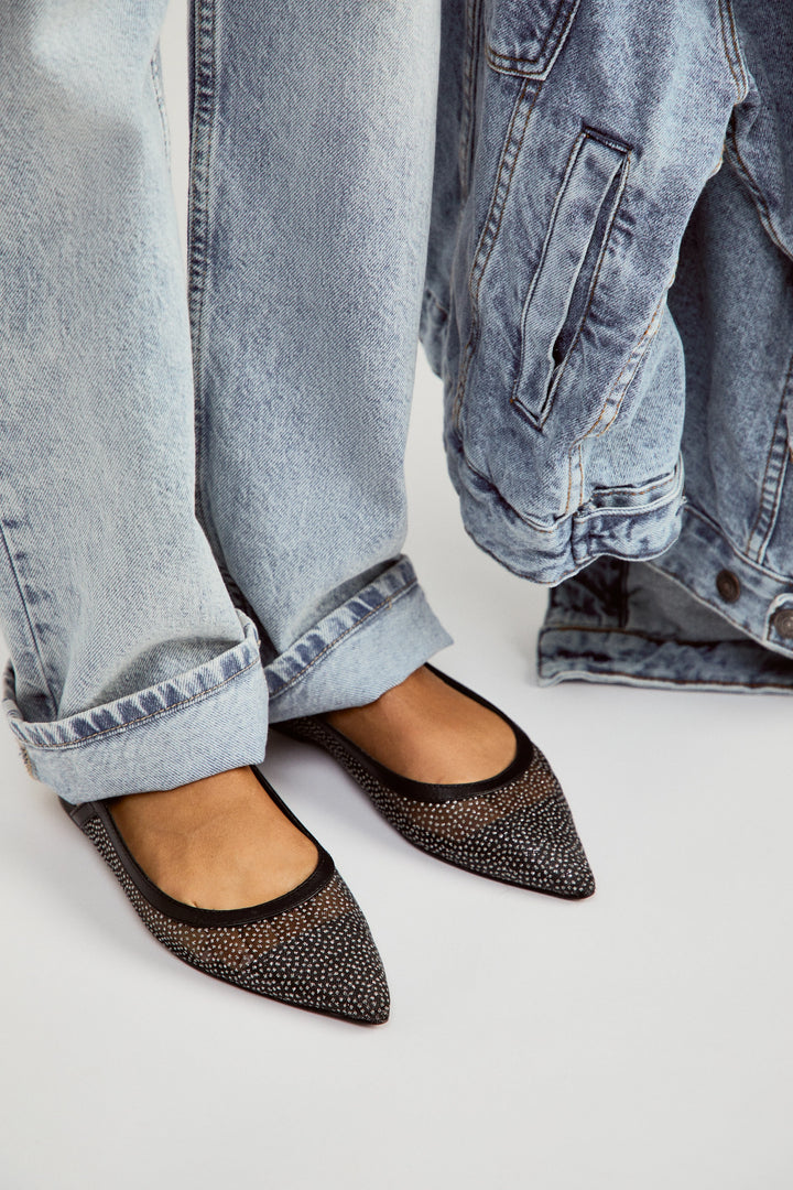 Free People Sheer Glitter Jules Flat Black
